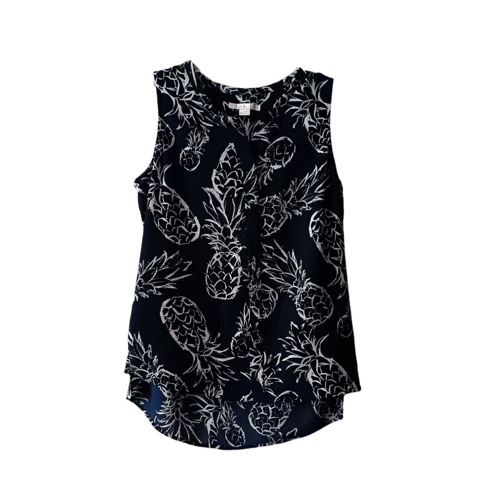 Women C&E Navy Blue Pineapple Blouse- Size S